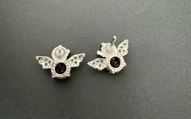 S925 Garnet & CZ Crown & Wings Earrings Red