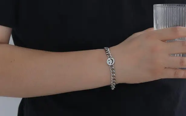 Smiley Face Charm Bracelet for Men Women Streetwear Unisex Style Silver