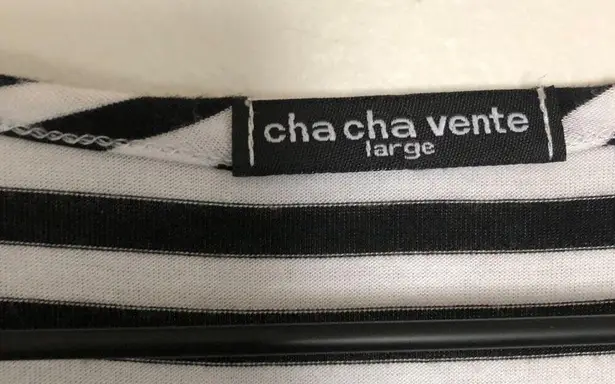 Cha Cha Vente Black White Striped Open Cold Shoulder Tie Sleeve Shirt Blouse Top Size L