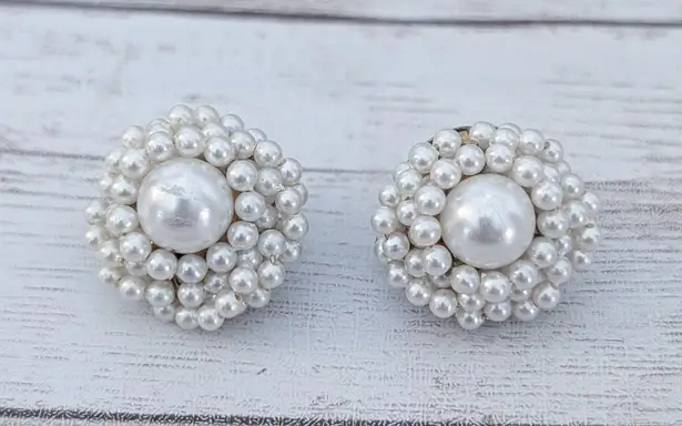 Vintage Clip On Earrings Faux Pearl Beaded Wrap 7/8"