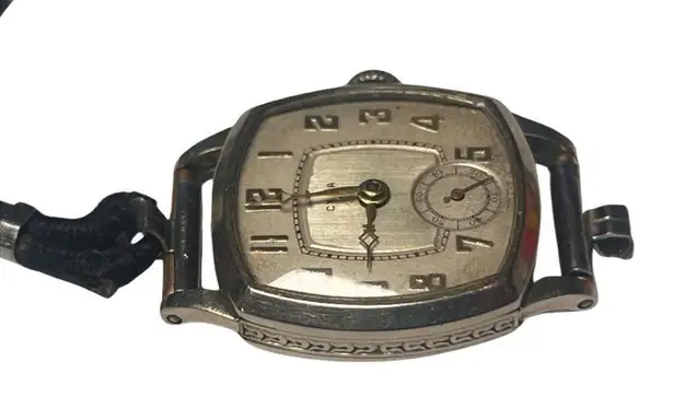 Antique Art Deco WORKING CYMA Tacy Trench Wind Up Watch Time Piece Black Cord Silver