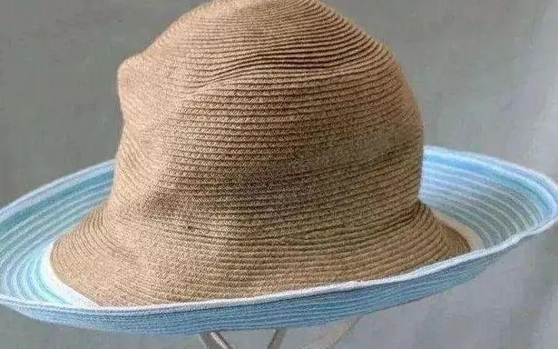 ERIC JAVITS Hampton Sun Hat Squishee Straw Packable Wide Brim Natural Gold Blue Tan