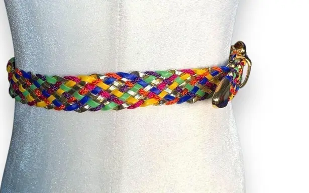 Vintage Multicolor Rainbow Braided Statement Belt Gold