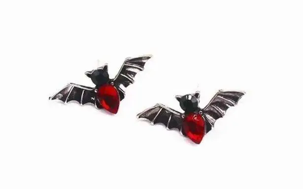 2023 Halloween Bat Red Waterdrop Crystal Earrings Stud Party Women Jewelry Gift Black