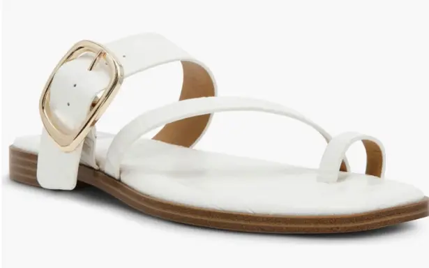 DV by Dolce Vita Makai Faux Leather Toe Loop Buckle Flat Sandals White Womens 6 - Image 1