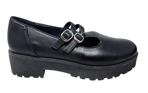 Dirty Laundry Y2K Double Strap With Buckle Leather Platform Heels Black Size 9.5