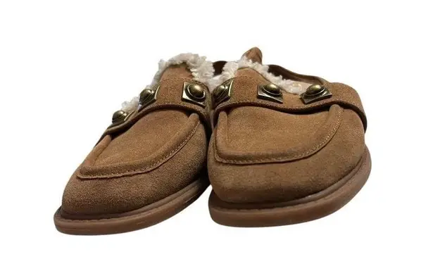 Amanda & Chelsea Chelsea And Violet Slingback Loafer Womens 7.5 Tan Suede Faux Fur Stud Flats