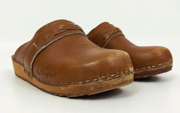 Vintage Olaf’s Daughters Braided Leather Clogs in Brown | Size 6