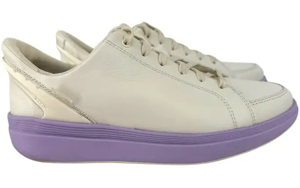 Kizik Women's Sydney Leather Sneakers Cream Purple Slip On Comfort Shoes Sz 8.5