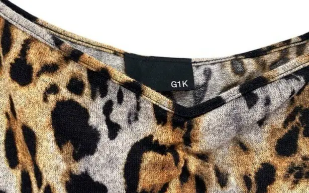 G1K Knit Sweater Dress Leopard Animal Print Midi Black Size L