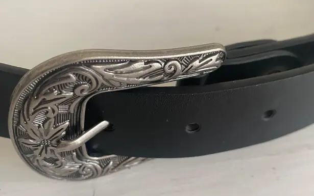 Embossed Double Buckle Western Belt Black