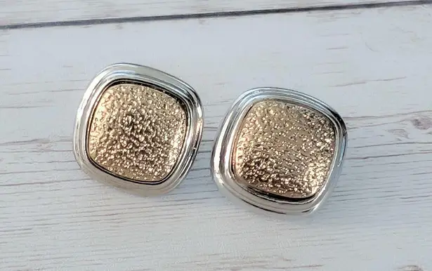 Vintage Clip On Earrings Silver Tone & Antique Gold Tone