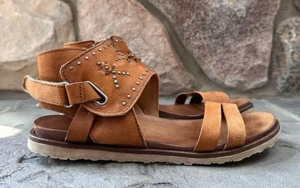 Miz Mooz NYC Leather Tibby Studded Ankle Strap Sandals Velcro and Zip