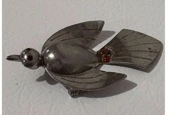 Art Deco Coro Script Silver Flying Bird Brooch Rhinestones Vintage Jewelry