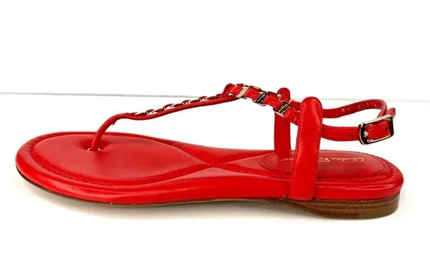 Salvatore Ferragamo TAHITI CORAL LEATHER T-STRAP FLAT SANDALS SIZE 7.5 D