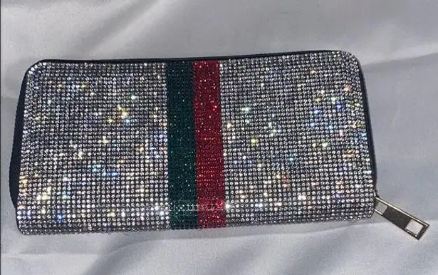 Zip around wallet BEAUTIFUL CLEAR RHINESTONES sparkling wallet Silver