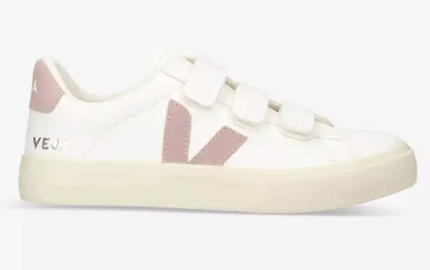 VEJA Recife Velcro Strap Sneakers in White and Pink