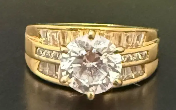 925 Vermeil Gold Over Sterling Silver 8mm CZ Solitaire Women’s Ring Size 8 6g.