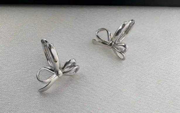 Huggie Bow Silver Hoop Earrings for Women
