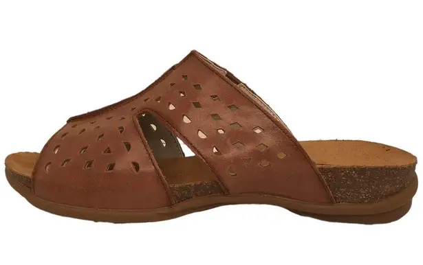 Propet Fionna Leather Cork Laser Cut Slides Sandal Womens Brown 7