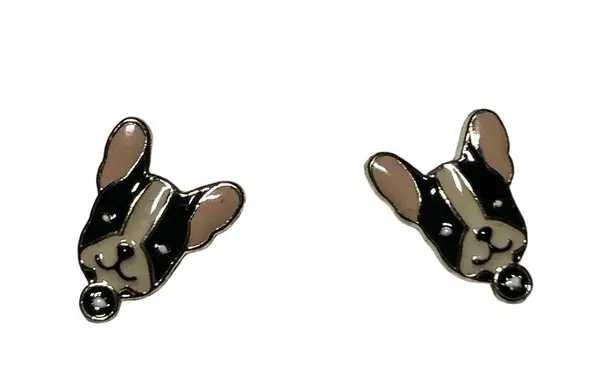 Women's Unbranded French Bulldog Stud Earrings One Size Black White