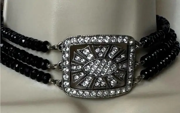 Y2K Vintage Antique Buckle/Beaded Choker Black