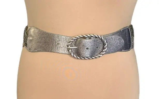 Vintage Statement Belt Metallic Silver Gold Braided Leather Sequins Beads Boho Gold