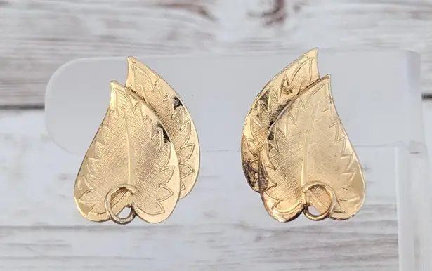 Vintage Clip On Earrings Leaf Duo