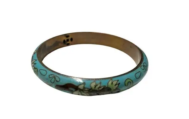 Vintage Baby Blue Cloisonné Floral Bangle Bracelet
