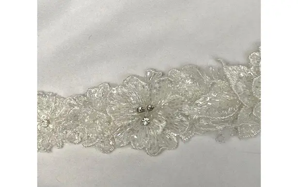 Ivory Beaded Bridal Sash Floral Lace Appliqué 72” White
