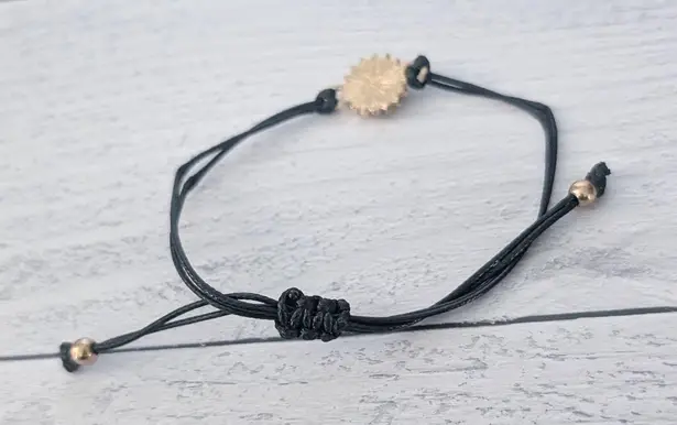 Sunflower Charm Adjustable Bracelet on Black Cord Yellow