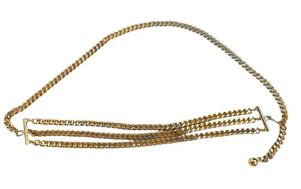 Vintage 3 Strand Chain Waist Belt, Two Toned , 37.5 Inches, Three Strands Front Silver