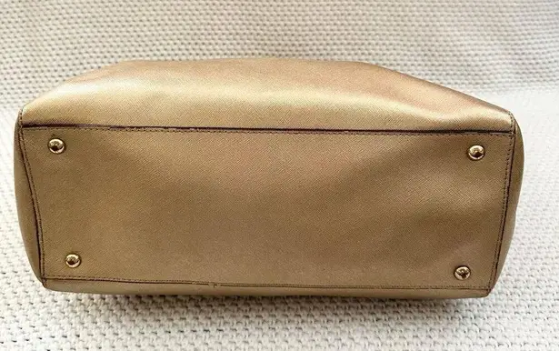 Michael Kors Cindy Gold Metallic Saffiano Leather Dome Shaped Top Handle Satchel