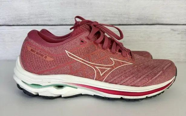 Mizuno Wave Inspire 18 Pink Rosette Snow White Running Shoes Women's Size 7.5 US
