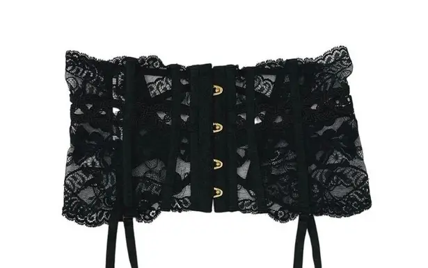 Aubade Women's Black Lace Sheer Corset Garter Belt Waist Cincher Lingerie Size S