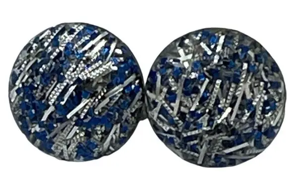 Vintage confetti blue & silver acrylic button screw back earrings Blue