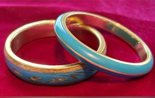 Vintage Blue Two  and Gold Bangle Bracelets