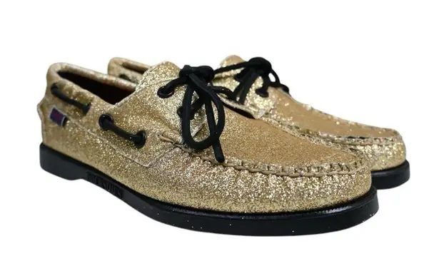 Sebago Womens 6.5 Portland Glitter Boat Shoe NEW Gold