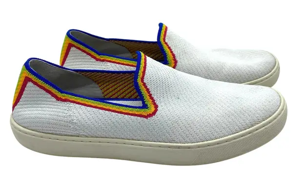 Rothy's White Rainbow Slip On Shoes Colorful Preppy Casual Women's size 10