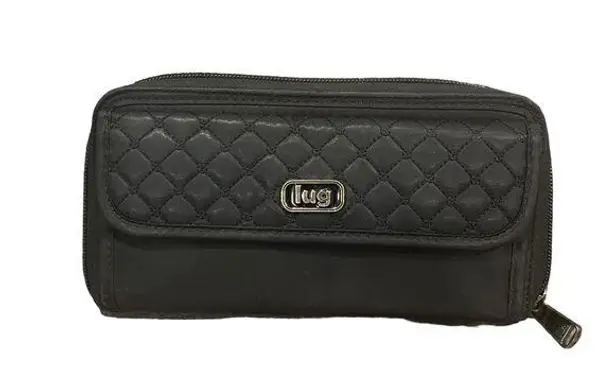 Lug Quilted Flap Snap Zip Around RFID Organizer Large Wallet Nylon Black