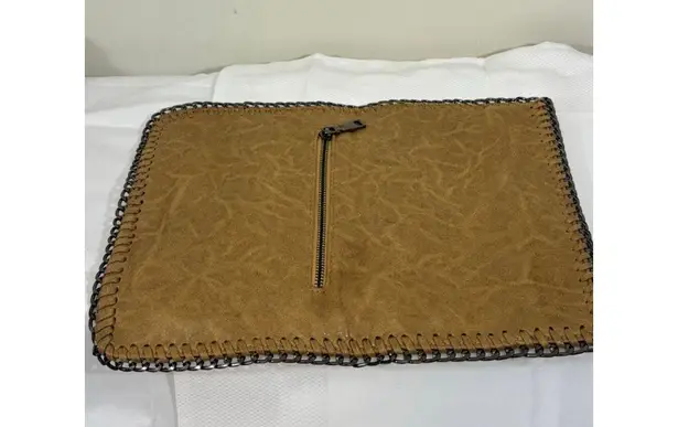 Women's Tan Clutch Bag with Silver Chain Detail