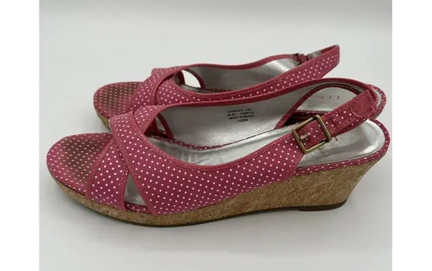 LL Bean Pink Polka Dot Slingback Wedge Sandals Heels Size 10 EUC!!!