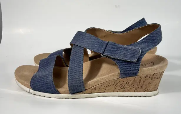 Life Stride Velocity 2.0 Blue Strappy Comfort Cork Wedge Platform Sandals