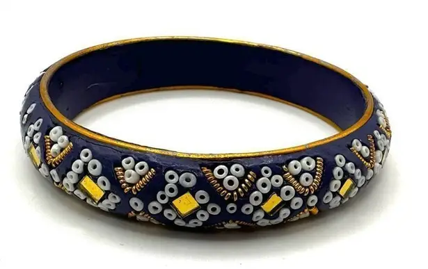 Blue beaded Indian mirrored bangle bracelet
