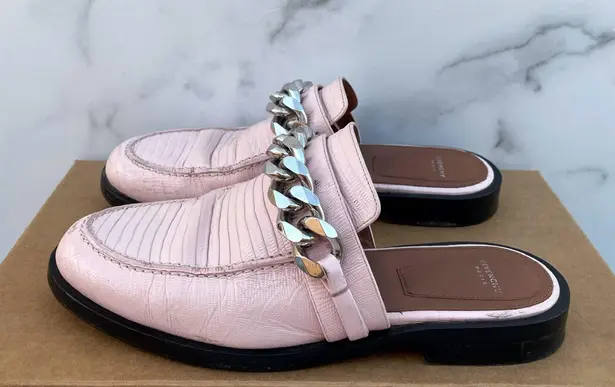 Givenchy 20mm women’s pink lizard embossed chain loafers mules size IT 37 US 7