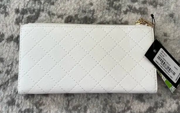 Badgley Mischka white slim quilted vegan long cards wallet NWT