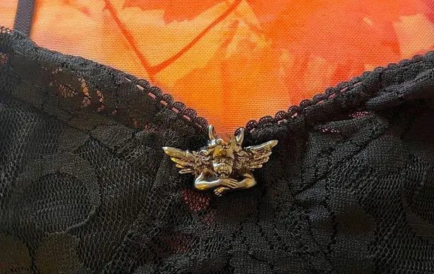 Boys Lie black lace angel charm mesh tank top