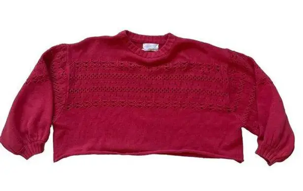 Urban Outfitters  Red Balloon Sleeve Cropped Knit Oversize Sweater XS Perforated