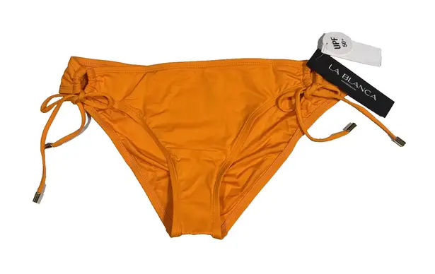 La Blanca Island Goddess Side-Tie Bikini Swimsuit Bottom Sz 10 Tangerine UPF 50+