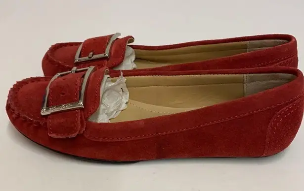 Marc Fisher  Red Suede Buckle Loafers Flats size 7M A33